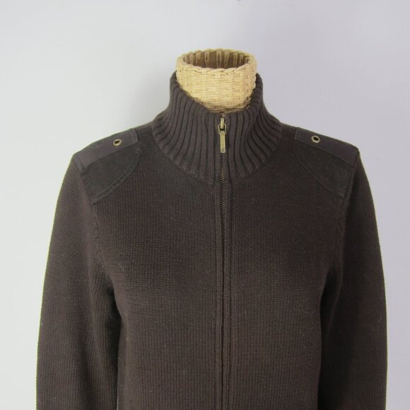 Ralph Lauren Women P M Petite Medium Brown Mock Neck 1/4 Zip Cotton Sweater - Picture 6 of 7